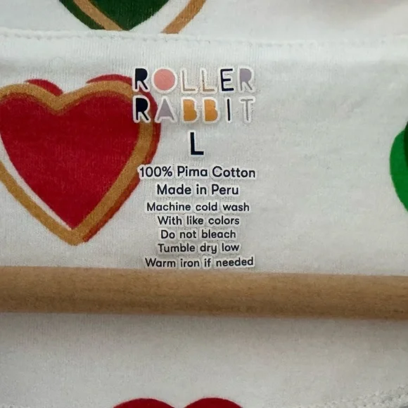 Roller Rabbit Big Holiday Hearts Pajama Short Set Large Green Red Pima Cotton - Picture 7 of 8